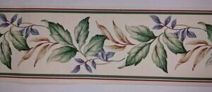 York Decorative Wall Border - Blue Green Brown Leaves 5 yds - Pre-pasted